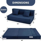 Acekool Folding Sofa Mattress, Convertible Queen Memory Foam Sofa Bed with Pillow, Linen Futon Floor Couch for Living Room or Guest Room