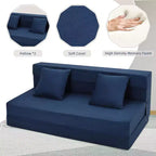 Acekool Folding Sofa Mattress, Convertible Queen Memory Foam Sofa Bed with Pillow, Linen Futon Floor Couch for Living Room or Guest Room
