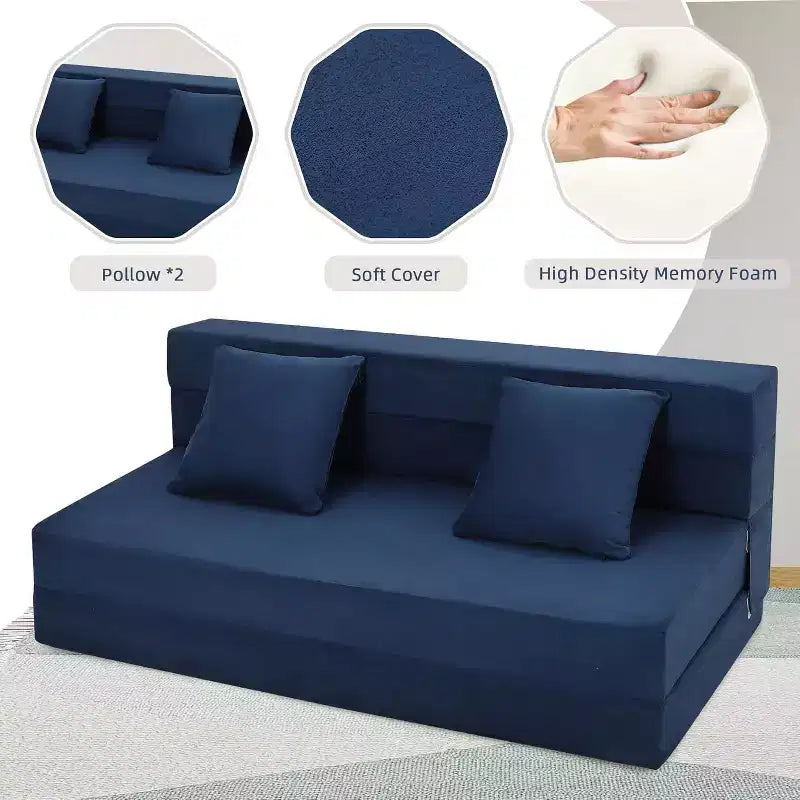Acekool Folding Sofa Mattress, Convertible Queen Memory Foam Sofa Bed with Pillow, Linen Futon Floor Couch for Living Room or Guest Room
