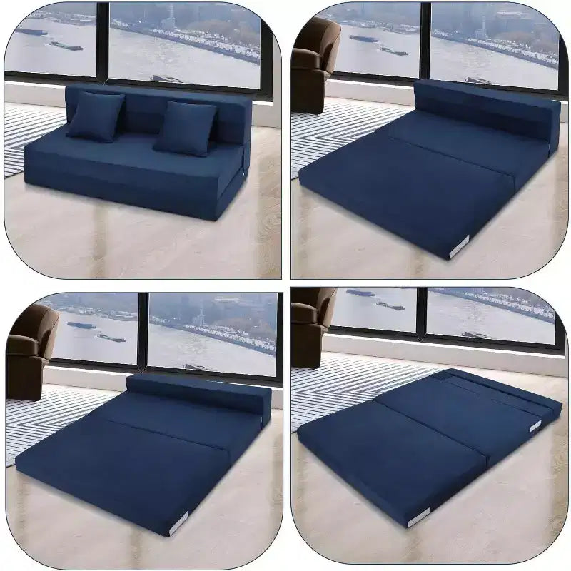 Acekool Folding Sofa Mattress, Convertible Queen Memory Foam Sofa Bed with Pillow, Linen Futon Floor Couch for Living Room or Guest Room