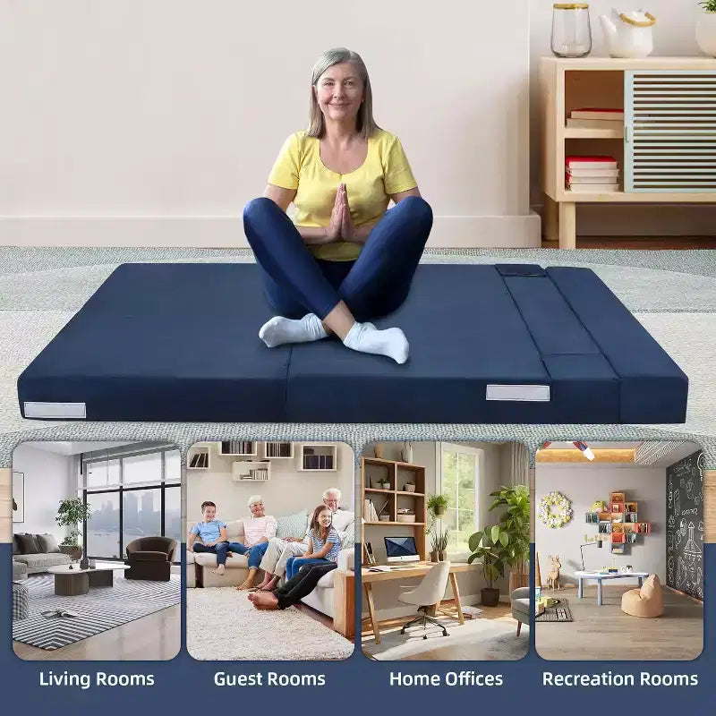 Acekool Folding Sofa Mattress, Convertible Queen Memory Foam Sofa Bed with Pillow, Linen Futon Floor Couch for Living Room or Guest Room