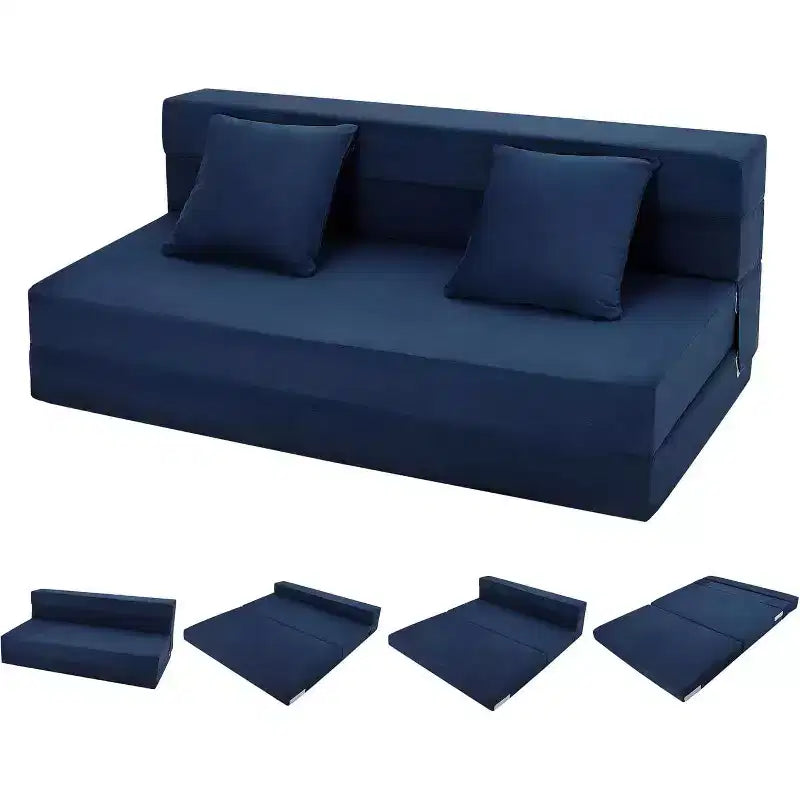 Acekool Folding Sofa Mattress, Convertible Queen Memory Foam Sofa Bed with Pillow, Linen Futon Floor Couch for Living Room or Guest Room
