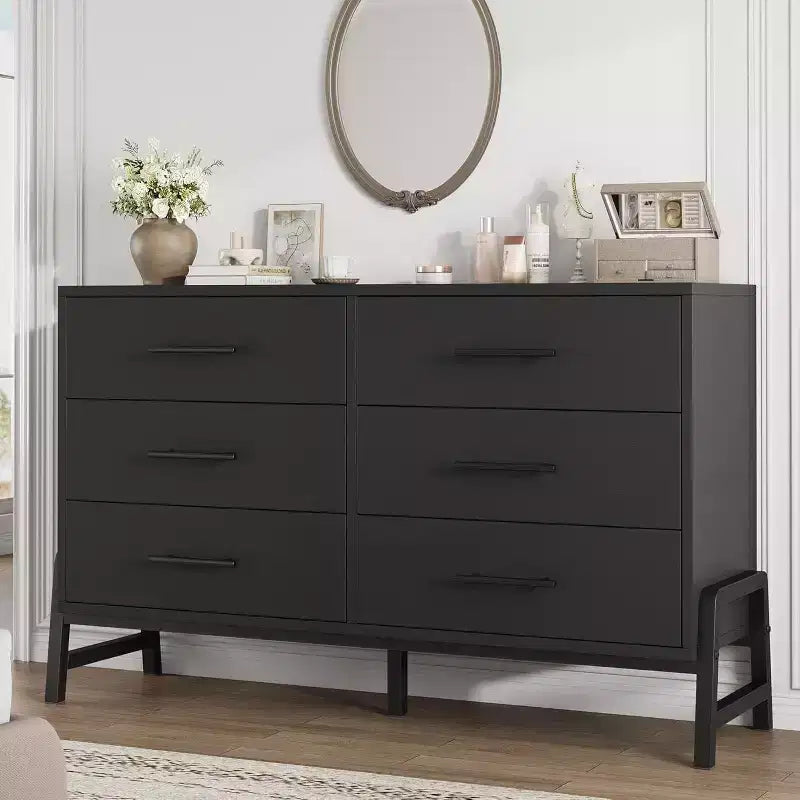 Freestanding 52 Wooden Dresser with Wide Drawer and Storage Closet, Vertical Storage Chest for Living Room, Bedroom, Entryway