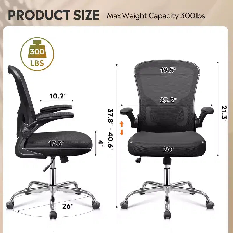 GALAXHERO Ergonomic Office Chair, Mesh Computer Desk Chair with Flip-up Armrests & Adjustable Lumbar Support