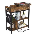 End Table, Flip Top Side Table, 3 Tier Small Couch Table, Bedside Table with Shelves Storage Bag, for Living Room Bedroom, Brown