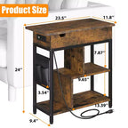 End Table, Flip Top Side Table, 3 Tier Small Couch Table, Bedside Table with Shelves Storage Bag, for Living Room Bedroom, Brown