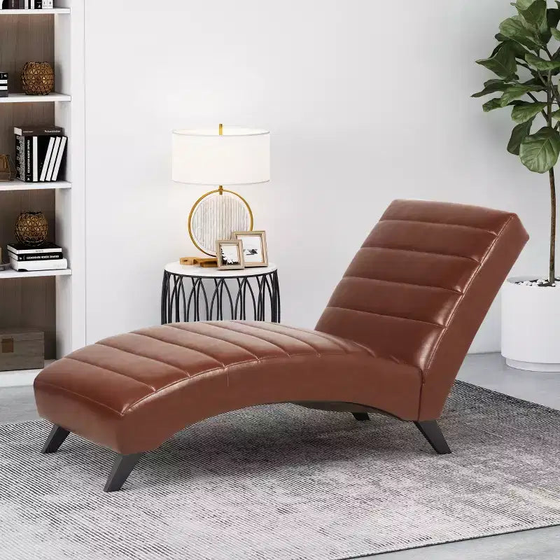 GDFStudio Metter Contemporary Faux Leather Channel Stitch Chaise Lounge