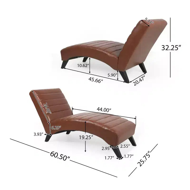 GDFStudio Metter Contemporary Faux Leather Channel Stitch Chaise Lounge