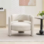 Accent Chair, Modern Velvet Upholstered Mid Century Barrel Armchair - Comfy for Living Room Bedroom Apartment Office, Beige