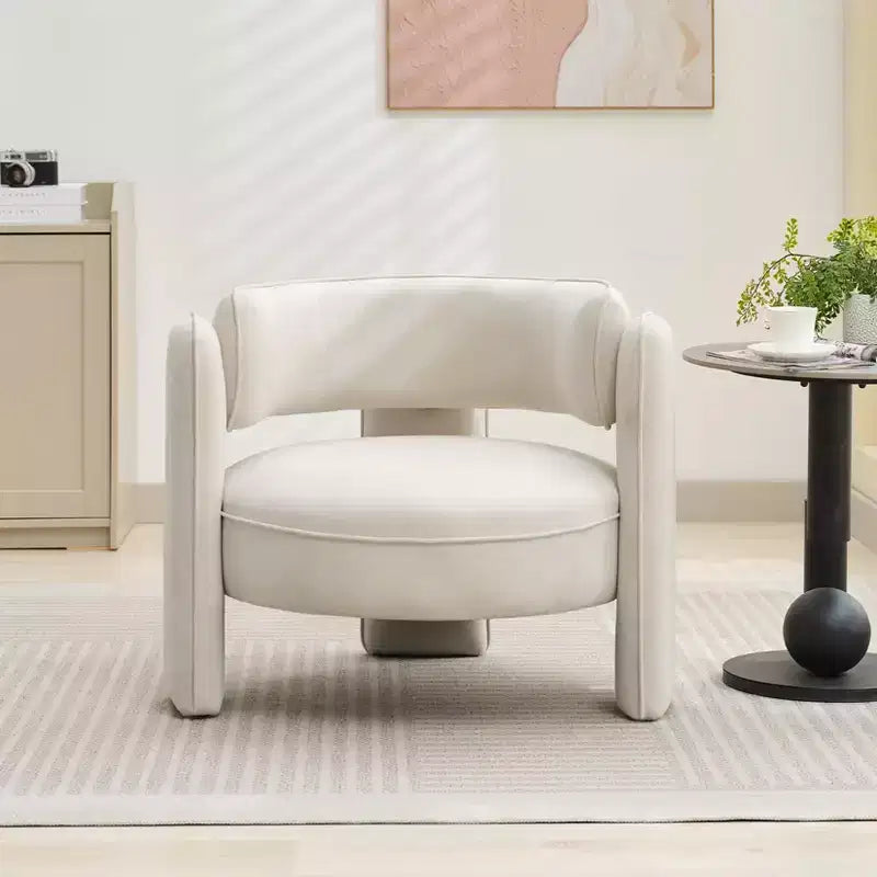 Accent Chair, Modern Velvet Upholstered Mid Century Barrel Armchair - Comfy for Living Room Bedroom Apartment Office, Beige
