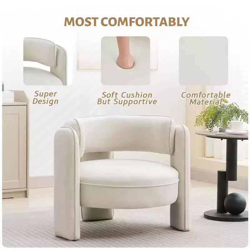 Accent Chair, Modern Velvet Upholstered Mid Century Barrel Armchair - Comfy for Living Room Bedroom Apartment Office, Beige