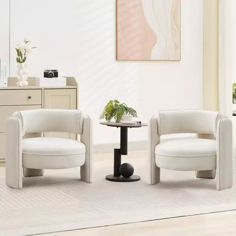 Accent Chair, Modern Velvet Upholstered Mid Century Barrel Armchair - Comfy for Living Room Bedroom Apartment Office, Beige