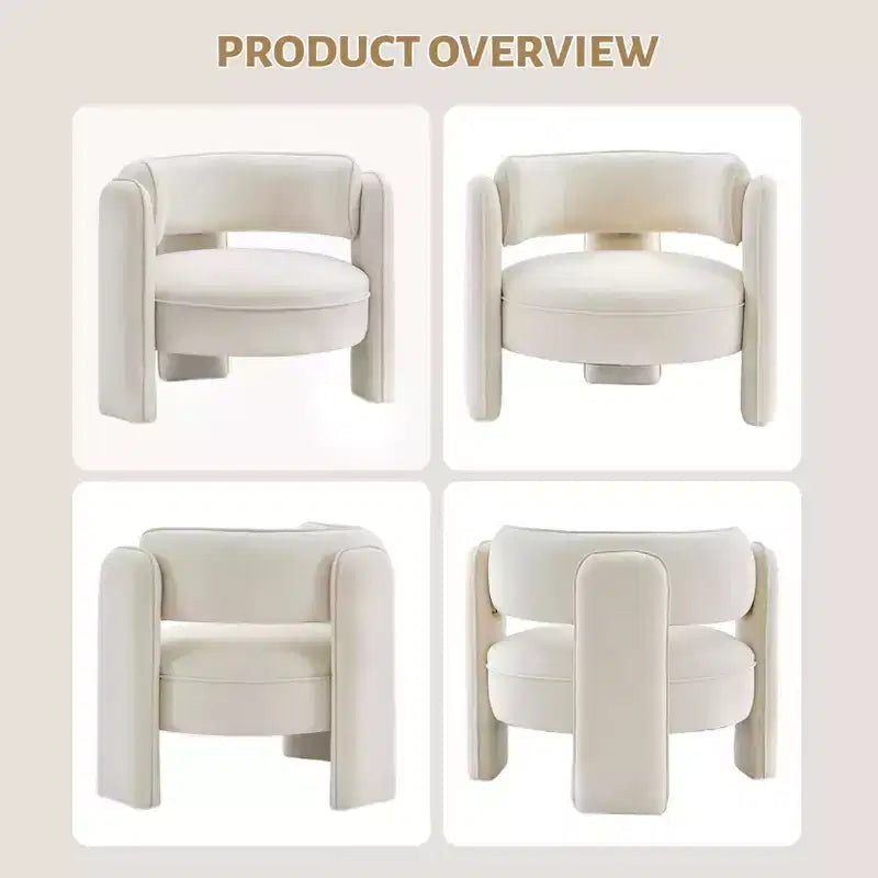 Accent Chair, Modern Velvet Upholstered Mid Century Barrel Armchair - Comfy for Living Room Bedroom Apartment Office, Beige