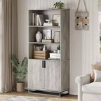 5 Tier Bookcase with Adjustable Shelves and Doors, Tall Bookshelf w/Metal Legs, Rustic Bookcase for Living Room Apartment Office