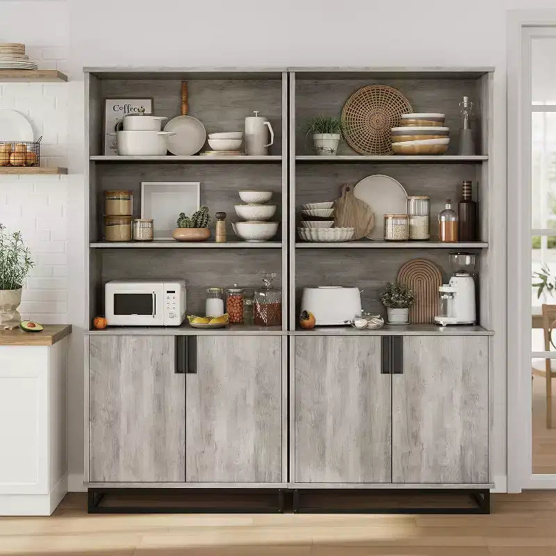5 Tier Bookcase with Adjustable Shelves and Doors, Tall Bookshelf w/Metal Legs, Rustic Bookcase for Living Room Apartment Office