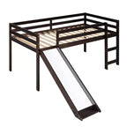 Okak Twin Size Solid Wood Low Loft Bed with Slide & Ladder & Guardrails,Minimalist Bed Frame for Kids Room,Bedroom