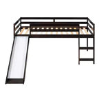 Okak Twin Size Solid Wood Low Loft Bed with Slide & Ladder & Guardrails,Minimalist Bed Frame for Kids Room,Bedroom