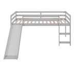 Okak Twin Size Solid Wood Low Loft Bed with Slide & Ladder & Guardrails,Minimalist Bed Frame for Kids Room,Bedroom