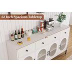 Buffet Cabinet with Storage, Wooden Buffet Cabinet with 3 Drawers & 4 Glass Doors, Coffee Bar Cabinet Buffet Table for Dinning Room, Kitchen