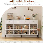 Buffet Cabinet with Storage, Wooden Buffet Cabinet with 3 Drawers & 4 Glass Doors, Coffee Bar Cabinet Buffet Table for Dinning Room, Kitchen