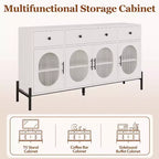 Buffet Cabinet with Storage, Wooden Buffet Cabinet with 3 Drawers & 4 Glass Doors, Coffee Bar Cabinet Buffet Table for Dinning Room, Kitchen