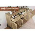 Buffet Cabinet with Storage, Wooden Buffet Cabinet with 3 Drawers & 4 Glass Doors, Coffee Bar Cabinet Buffet Table for Dinning Room, Kitchen