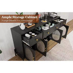 Buffet Cabinet with Storage, Wooden Buffet Cabinet with 3 Drawers & 4 Glass Doors, Coffee Bar Cabinet Buffet Table for Dinning Room, Kitchen