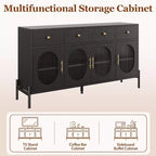 Buffet Cabinet with Storage, Wooden Buffet Cabinet with 3 Drawers & 4 Glass Doors, Coffee Bar Cabinet Buffet Table for Dinning Room, Kitchen