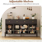 Buffet Cabinet with Storage, Wooden Buffet Cabinet with 3 Drawers & 4 Glass Doors, Coffee Bar Cabinet Buffet Table for Dinning Room, Kitchen