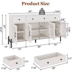 Buffet Cabinet with Storage, Wooden Buffet Cabinet with 3 Drawers & 4 Glass Doors, Coffee Bar Cabinet Buffet Table for Dinning Room, Kitchen