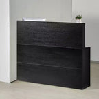 Scrivania da reception VEVOR, bancone anteriore a forma di L da 140 cm, bancone da reception per ufficio con cassetto, vassoio per tastiera e armadietto, nero