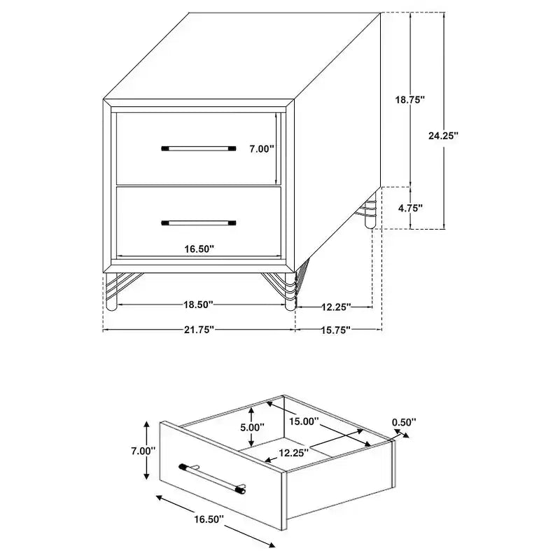Coaster,Lucia 2-drawer Nightstand Bedside Table