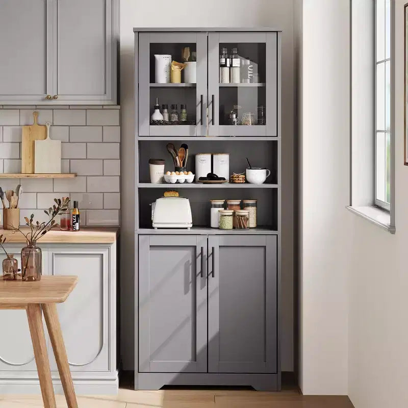 GustoWave Tall Bathroom Cabinet, Freestanding Bathroom Storage Cabinet with Glass Doors and Adjustable Shelves, 67 Cupboard Modern Storage Cabinet