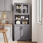 GustoWave Tall Bathroom Cabinet, Freestanding Bathroom Storage Cabinet with Glass Doors and Adjustable Shelves, 67 Cupboard Modern Storage Cabinet