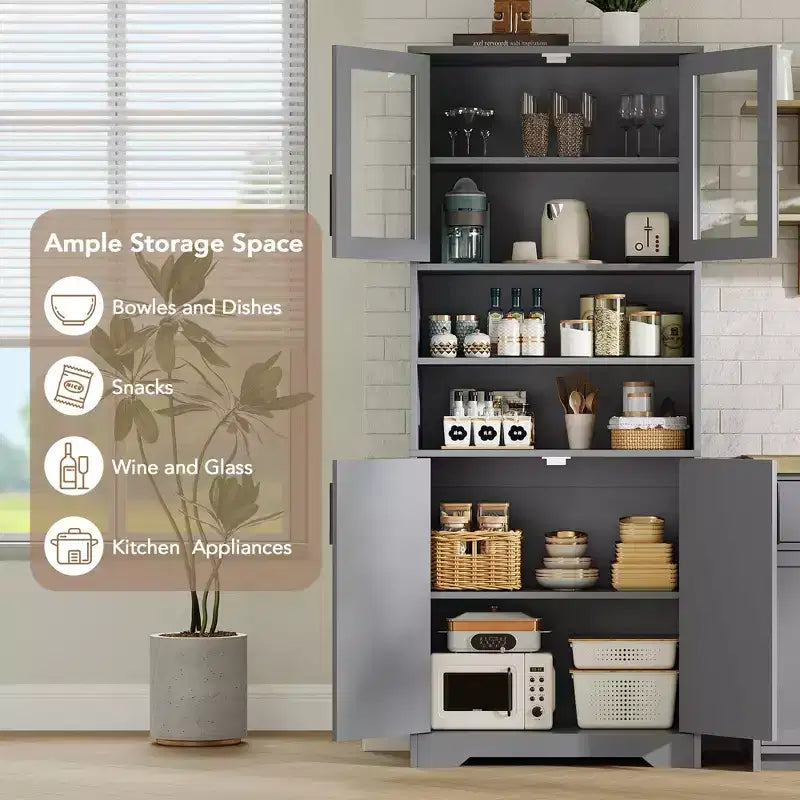 GustoWave Tall Bathroom Cabinet, Freestanding Bathroom Storage Cabinet with Glass Doors and Adjustable Shelves, 67 Cupboard Modern Storage Cabinet