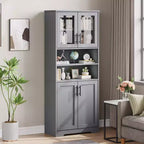 GustoWave Tall Bathroom Cabinet, Freestanding Bathroom Storage Cabinet with Glass Doors and Adjustable Shelves, 67 Cupboard Modern Storage Cabinet
