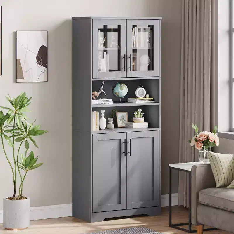 GustoWave Tall Bathroom Cabinet, Freestanding Bathroom Storage Cabinet with Glass Doors and Adjustable Shelves, 67 Cupboard Modern Storage Cabinet