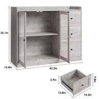 Gray 43 Buffet Sideboard Cabinet & Storage Dresser with Guardrail Design, Adjustable Shelves and 3 Drawers for Kitchen, Dining & Living Room