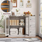 Gray 43 Buffet Sideboard Cabinet & Storage Dresser with Guardrail Design, Adjustable Shelves and 3 Drawers for Kitchen, Dining & Living Room