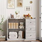 Gray 43 Buffet Sideboard Cabinet & Storage Dresser with Guardrail Design, Adjustable Shelves and 3 Drawers for Kitchen, Dining & Living Room