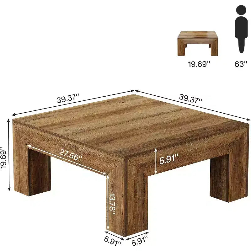 Tavolino da caffè quadrato Lantine da 99 cm per soggiorno, tavolino da cocktail con gambe robuste in legno, facile da montare