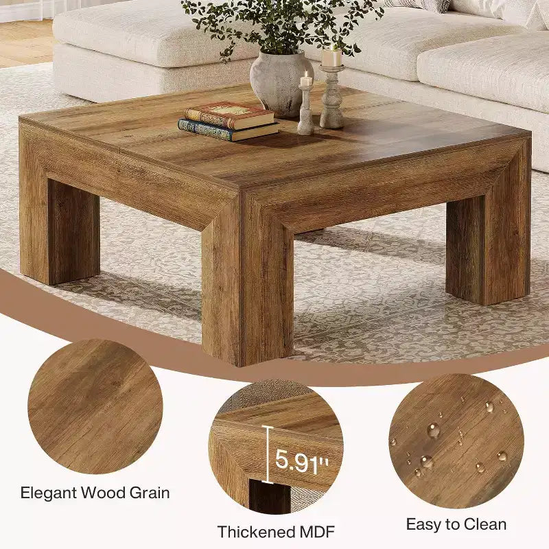 Tavolino da caffè quadrato Lantine da 99 cm per soggiorno, tavolino da cocktail con gambe robuste in legno, facile da montare