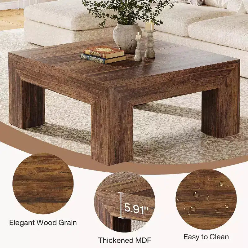 Tavolino da caffè quadrato Lantine da 99 cm per soggiorno, tavolino da cocktail con gambe robuste in legno, facile da montare