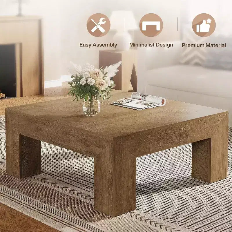 Tavolino da caffè quadrato Lantine da 99 cm per soggiorno, tavolino da cocktail con gambe robuste in legno, facile da montare