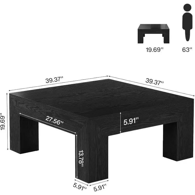 Lantine 39.4-Inch Square Coffee Table for Living Room, Farmhouse Accent Center Cocktail Table with Sturdy Wooden Legs, Easy Assembly