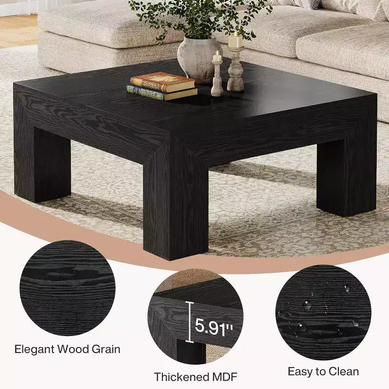 Lantine 39.4-Inch Square Coffee Table for Living Room, Farmhouse Accent Center Cocktail Table with Sturdy Wooden Legs, Easy Assembly