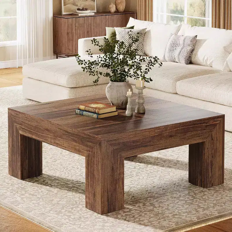 Lantine 39.4-Inch Square Coffee Table for Living Room, Farmhouse Accent Center Cocktail Table with Sturdy Wooden Legs, Easy Assembly