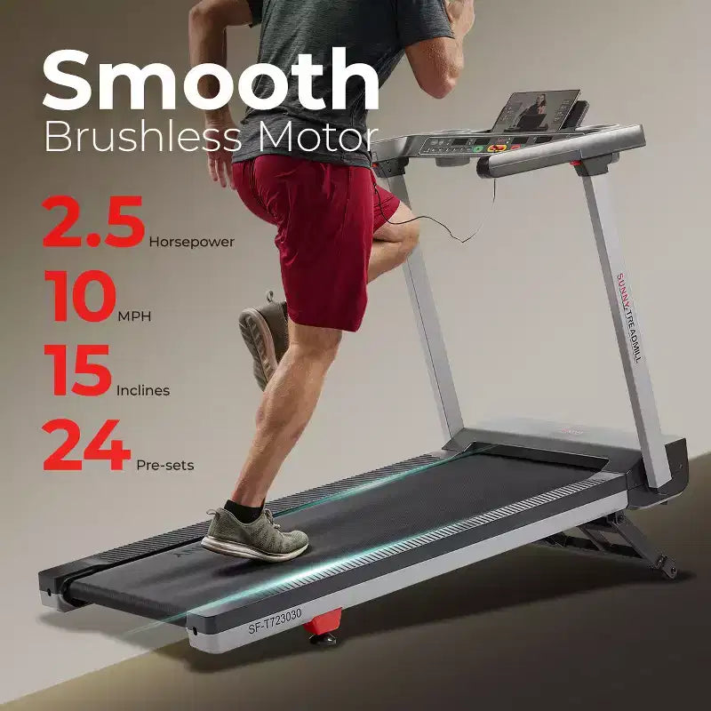 Sunny Health & Fitness Smart Foldable Treadmill with 15 Auto Incline Levels, 20 Wide Running Belt & Bluetooth SunnyFit App Connectivity