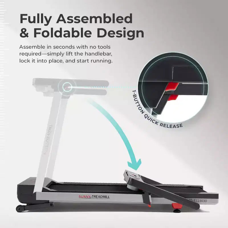 Sunny Health & Fitness Smart Foldable Treadmill with 15 Auto Incline Levels, 20 Wide Running Belt & Bluetooth SunnyFit App Connectivity