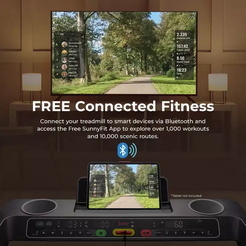 Sunny Health & Fitness Smart Foldable Treadmill with 15 Auto Incline Levels, 20 Wide Running Belt & Bluetooth SunnyFit App Connectivity